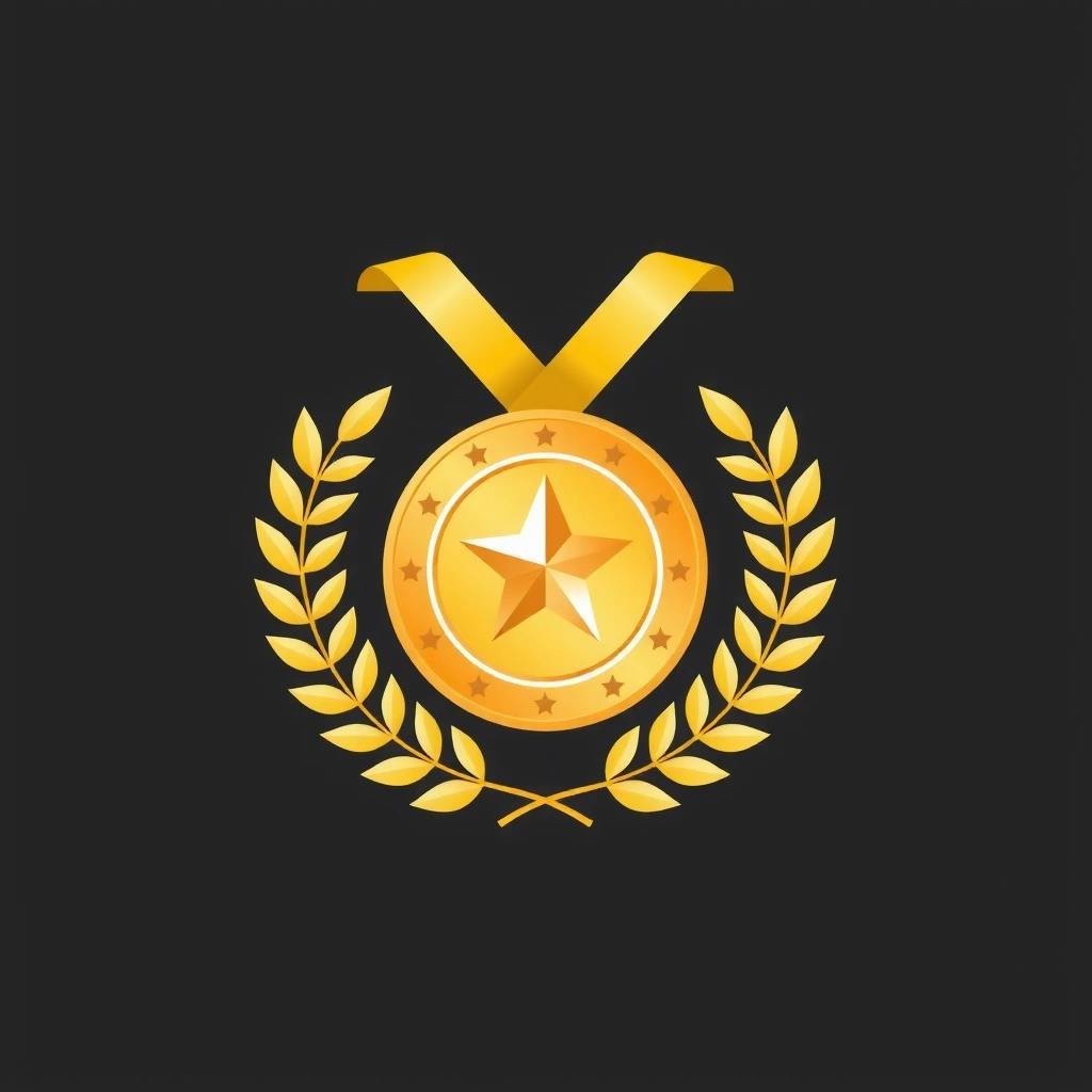 A shining gold medal with a star in its center, representing excellence and achievement.