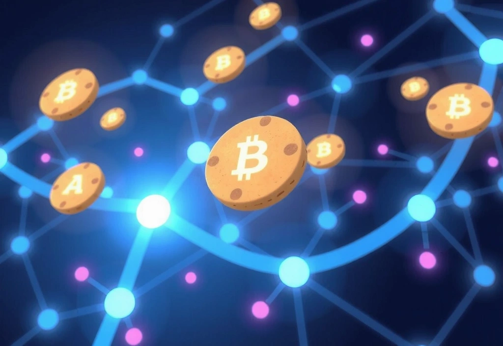 Digital cookies represented as small data packets flowing through a network