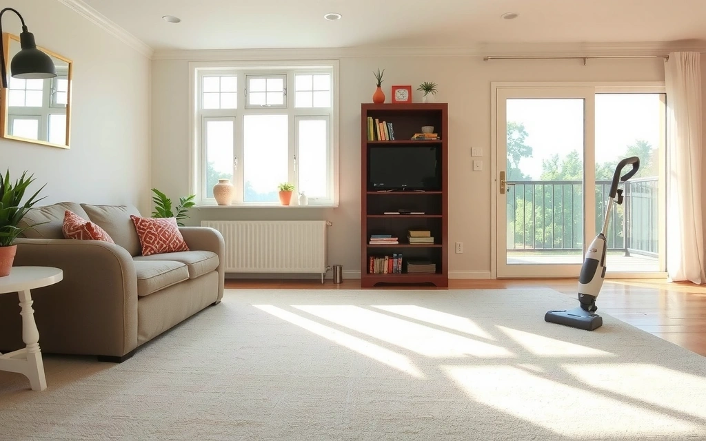 Clean and tidy living room after standard cleaning service.
