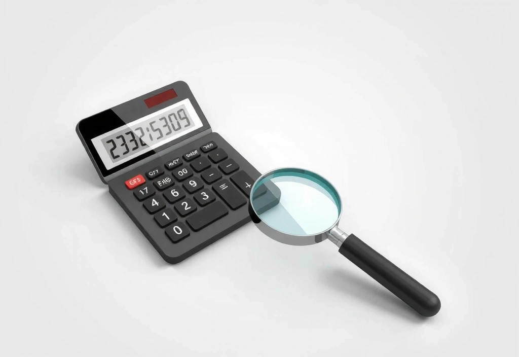 Graphic representing a calculator and a magnifying glass over a price list, symbolizing transparent and tailored cleaning quotes.