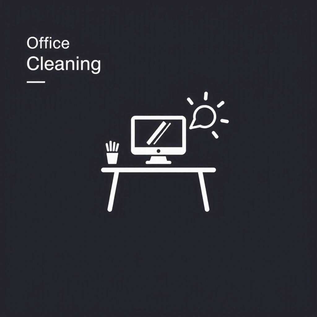 Icon representing office cleaning with a desk and computer