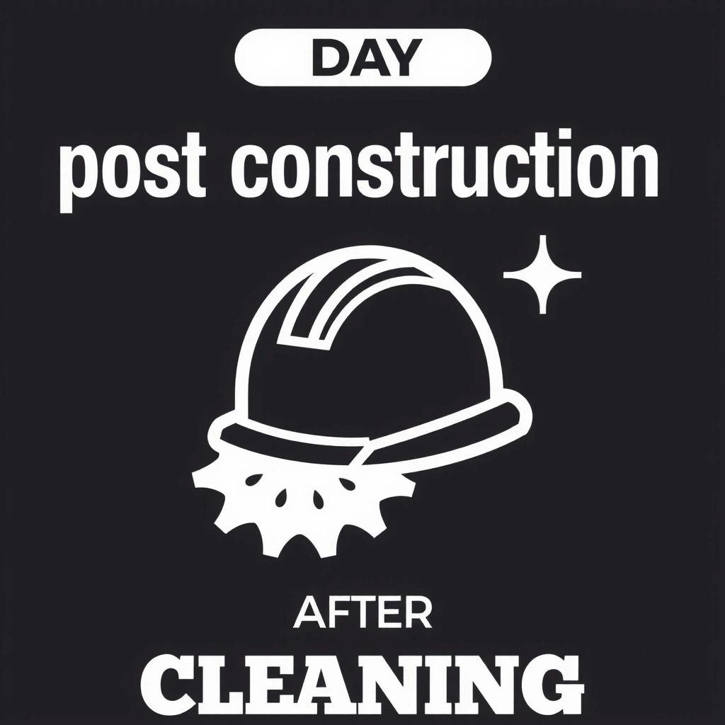 Icon representing post-construction cleaning with a hard hat and dust cloud