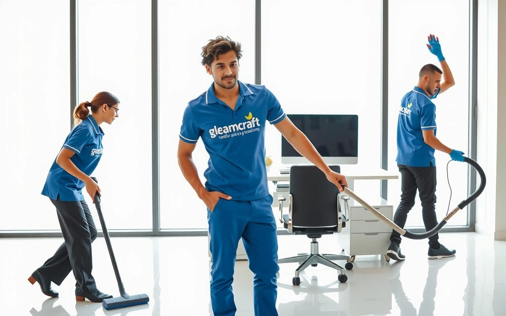 Professional cleaning team at work in a modern office